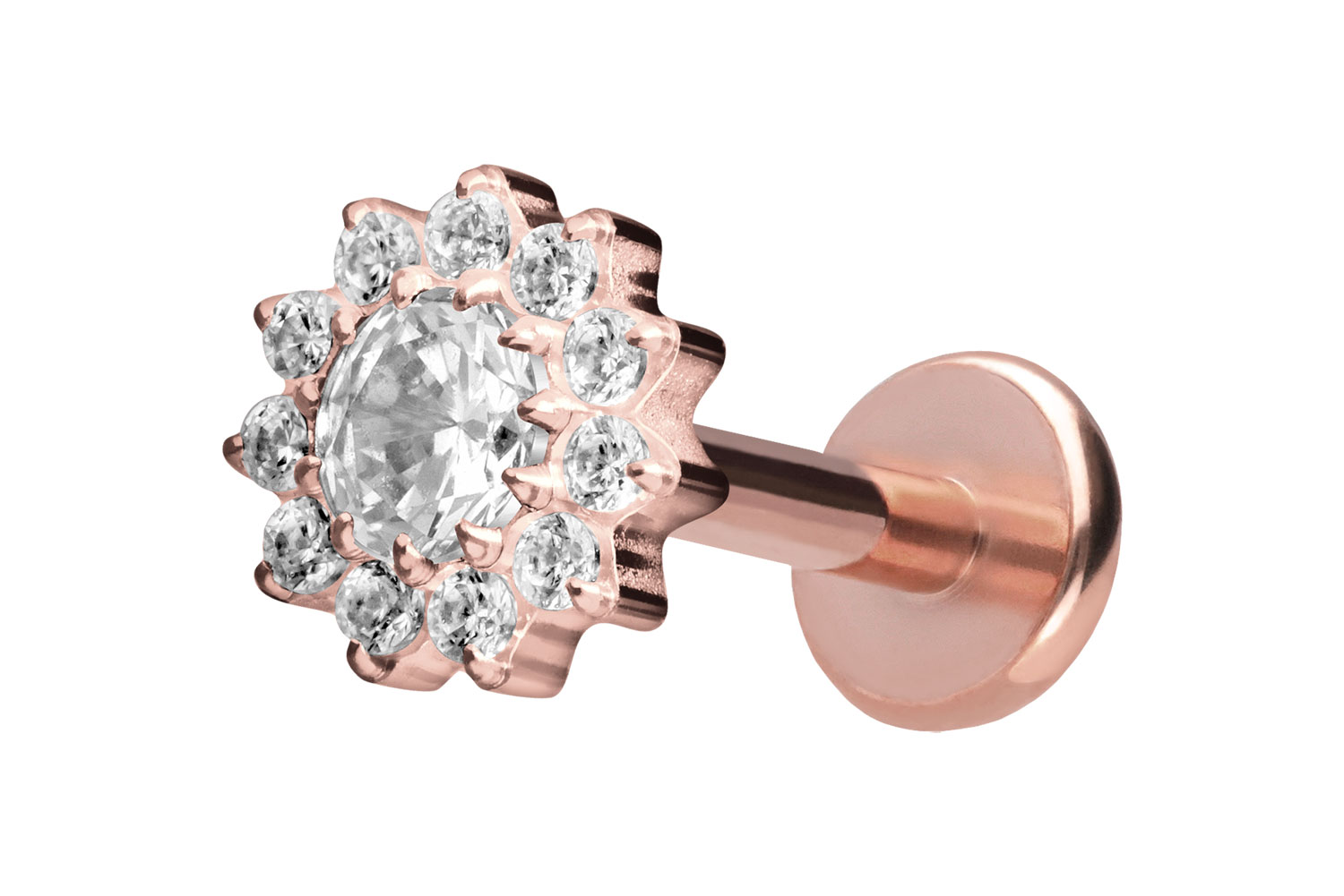 Titan Labret Piercing mit Push Fit KRISTALLBLUME